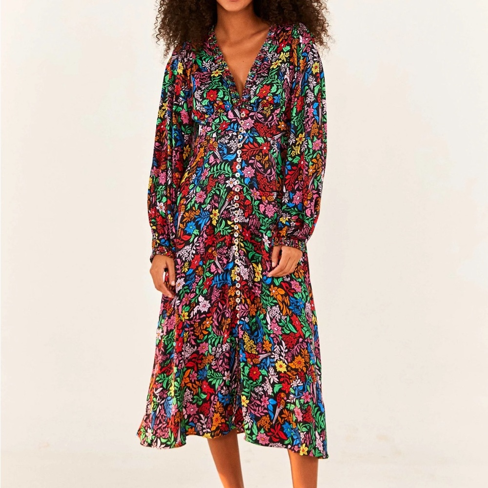 Farm Rio Midi V Neck Viscose Dress